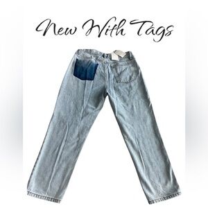 •NWT Cute ENGLISH FACTORY DESTROYED MOM JEANS SZ 31 Faux Bleached Back Pocket